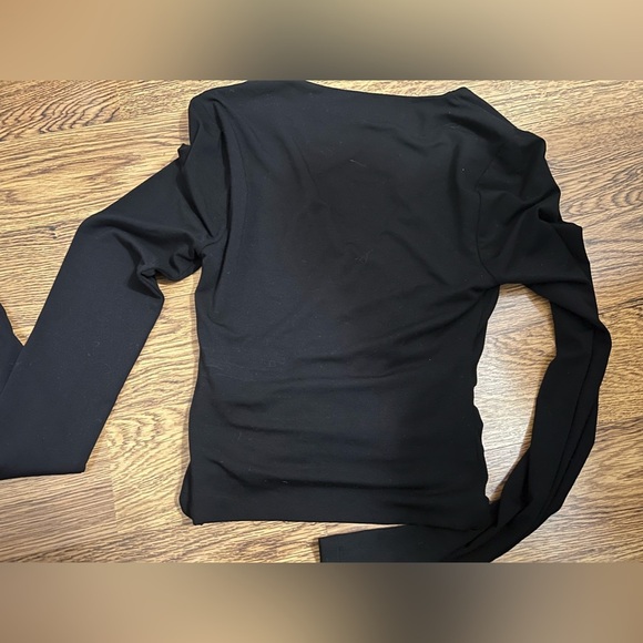 Good American ruched top size 0 v neck long sleeve black - Picture 3 of 7